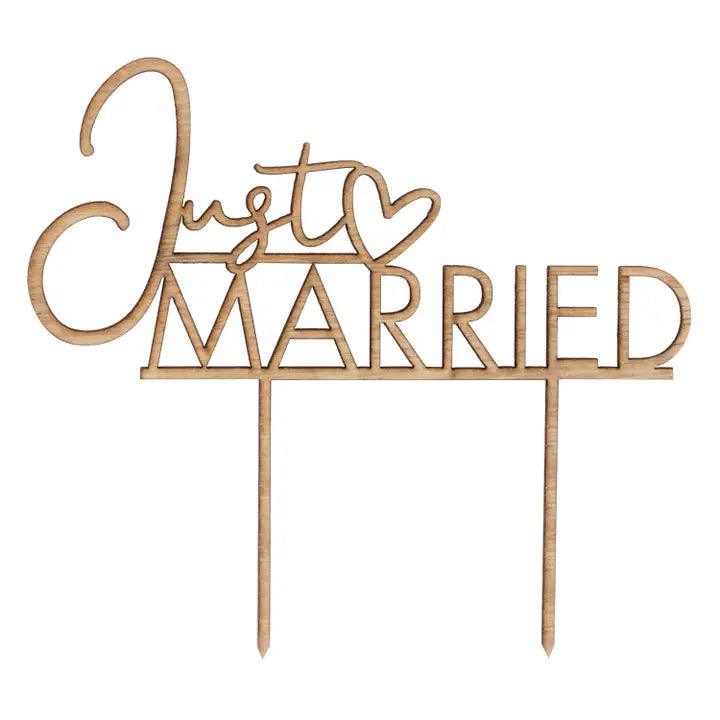 Wooden Just Married Cake Topper - Winterberries