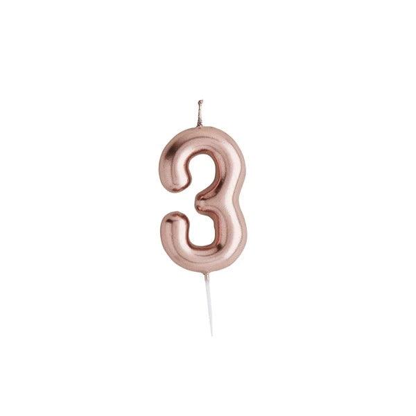 Rose Gold Number '3' Candle - Winterberries