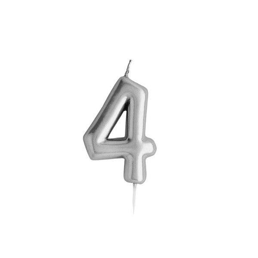 Silver Number '4' Candle - Winterberries