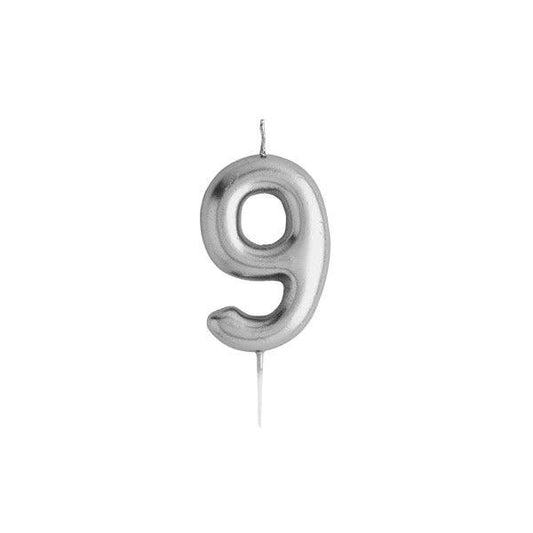 Silver Number '9' Candle - Winterberries