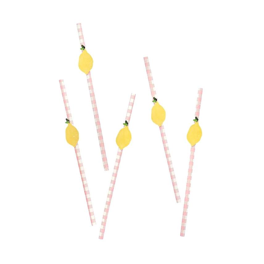 x20 Lemon & Gingham Straws - Winterberries
