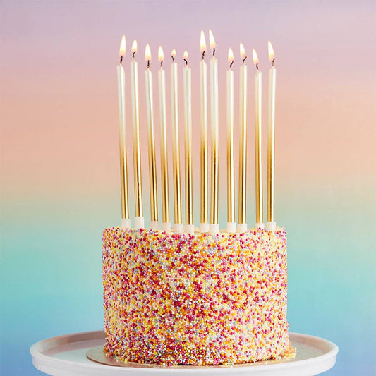 x12 GOLD OMBRE TALL SKINNY WAX CANDLES - Winterberries