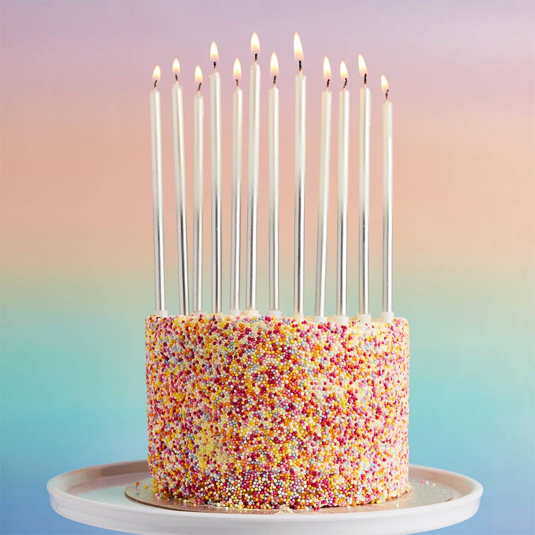 x12 SILVER OMBRE TALL SKINNY WAX CANDLES - Winterberries