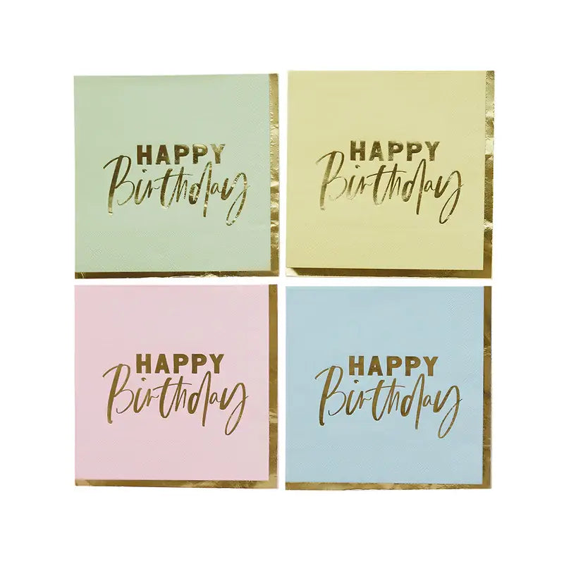 x16 PASTEL 'HAPPY BIRTHDAY' PAPER NAPKINS - Winterberries