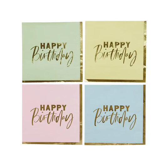 x16 PASTEL 'HAPPY BIRTHDAY' PAPER NAPKINS - Winterberries
