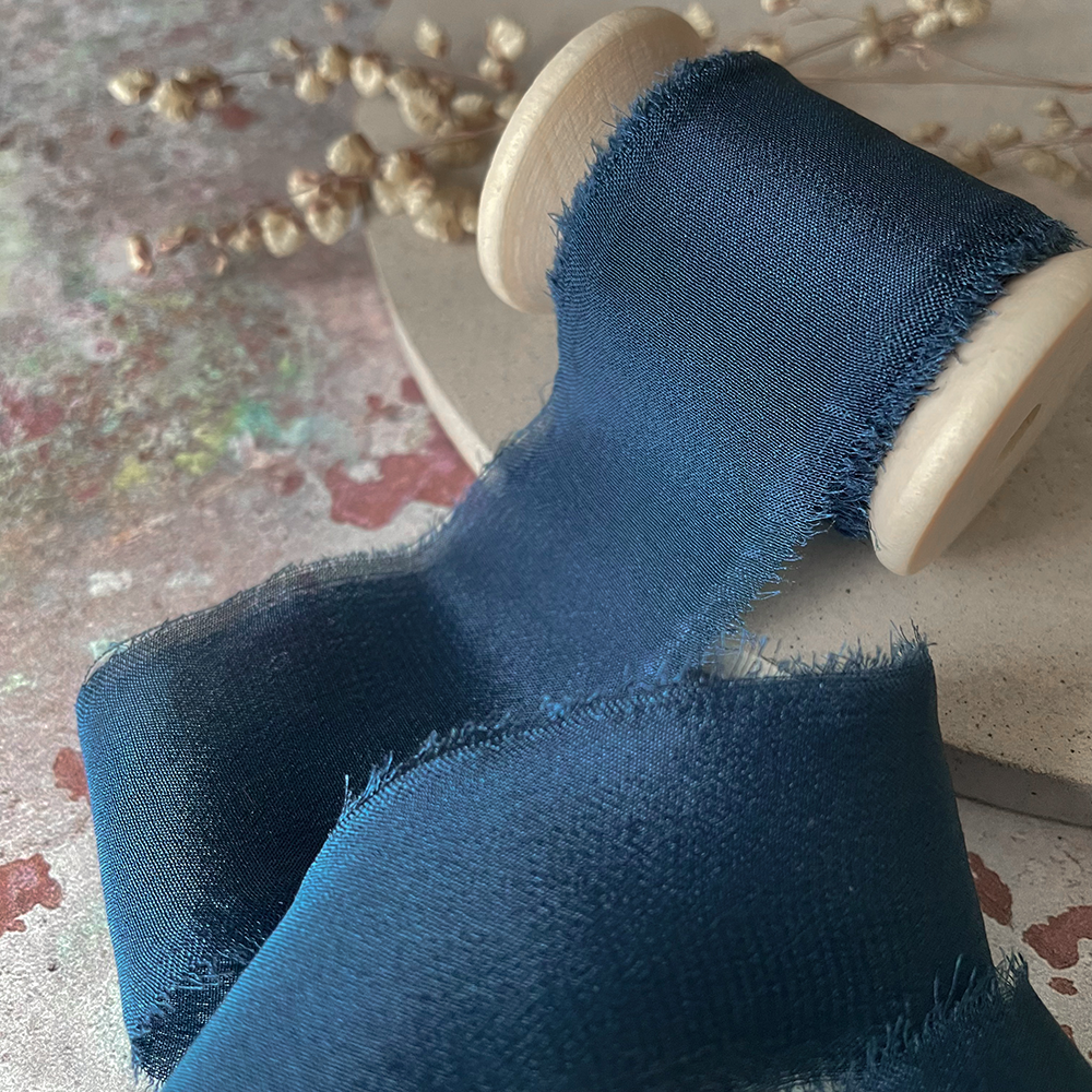 25mm Silk Ribbon in Navy - Winterberries