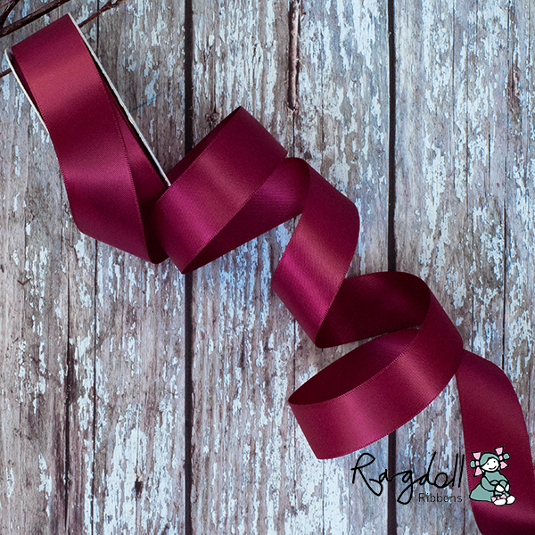 25mm Wine Satin Ribbon – 10 Metre Roll - Winterberries