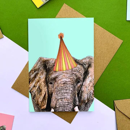 ELEPHANT PARTY HAT BIRTHDAY CARD - Winterberries