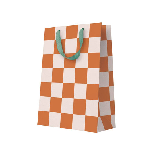 BURNT SIENNA CHECKERBOARD LARGE GIFT BAG - Winterberries