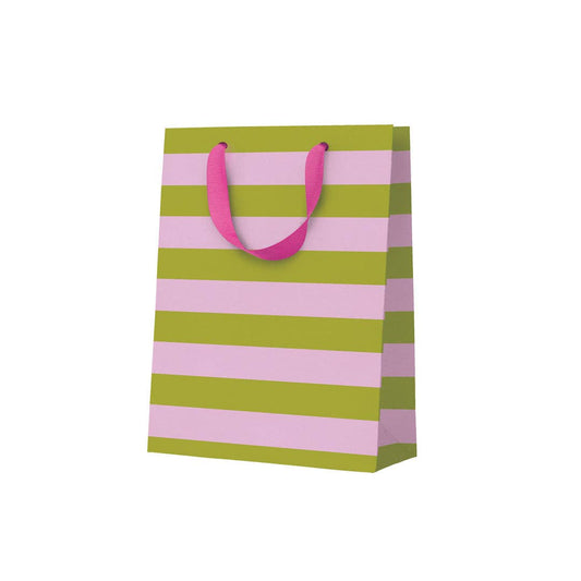 Green And Pink Stripe Small Gift Bag  (12126) - Winterberries