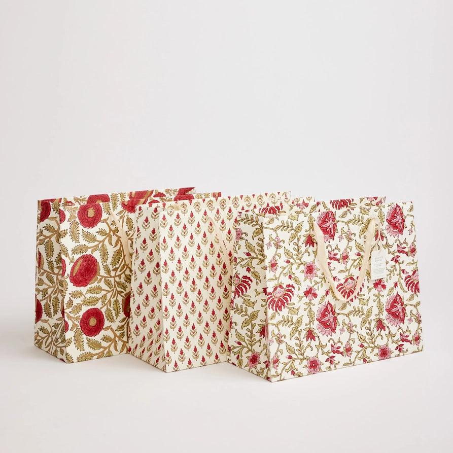 Hand Block Printed Gift Bags (Large) - Festive - Winterberries