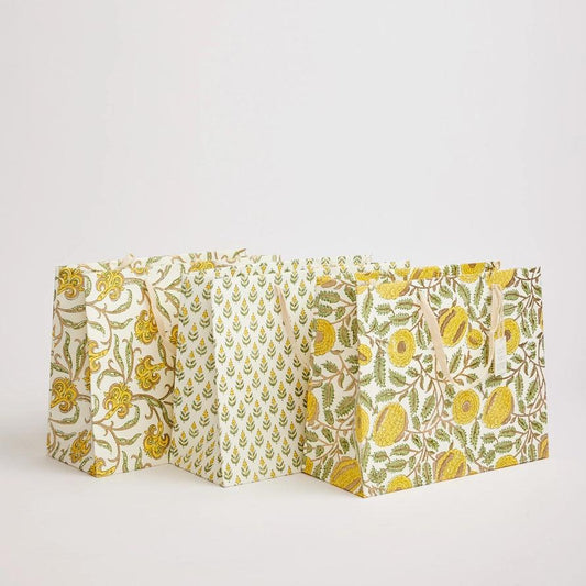 Hand Block Printed Gift Bags (Large) - Sunshine - Winterberries