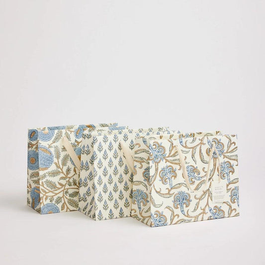 Hand Block Printed Gift Bags (Medium) - Blue Stone - Winterberries