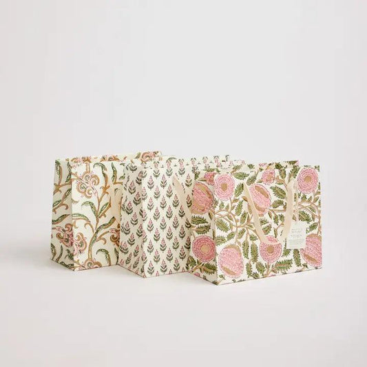 Hand Block Printed Gift Bags (Medium) - Blush - Winterberries