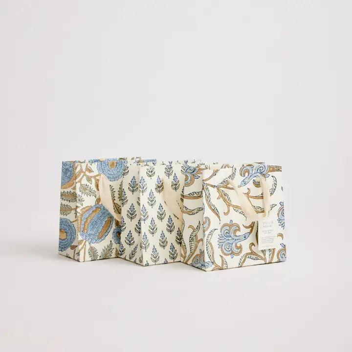 Hand Block Printed Gift Bags (Small) - Blue Stone - Winterberries