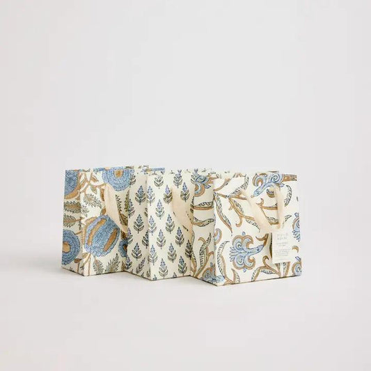 Hand Block Printed Gift Bags (Small) - Blue Stone - Winterberries