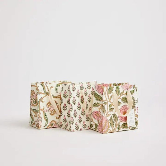 Hand Block Printed Gift Bags (Small) - Blush - Winterberries
