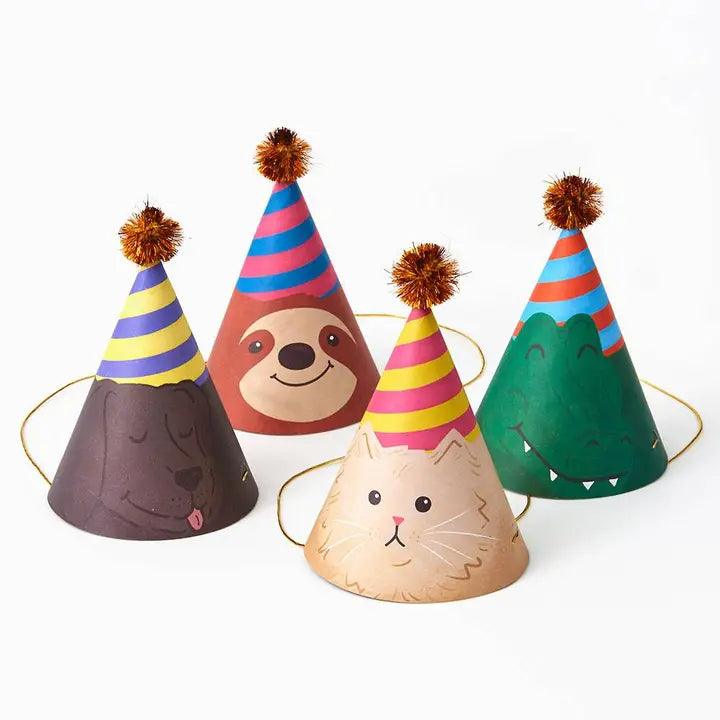 x4 BALLOONS PARTY ANIMAL PAPER PARTY HATS - Winterberries