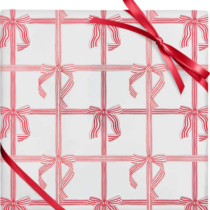 Stripe Bows Christmas Wrapping Paper - Winterberries