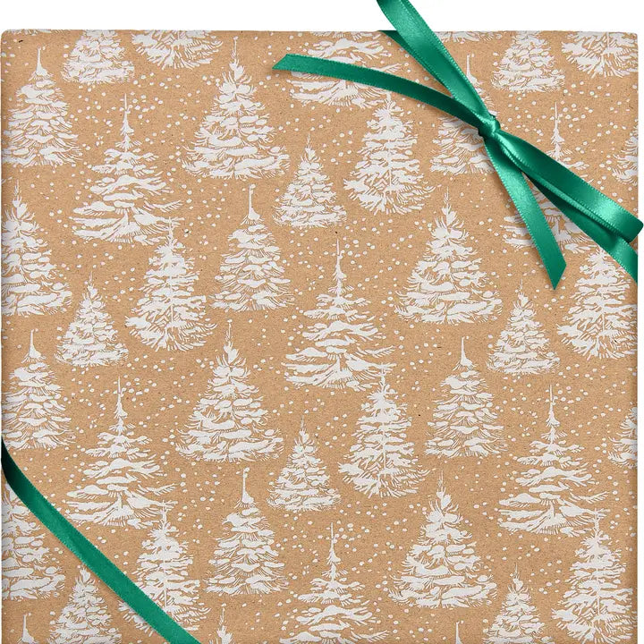 White Glitter Trees Wrapping Paper - Winterberries