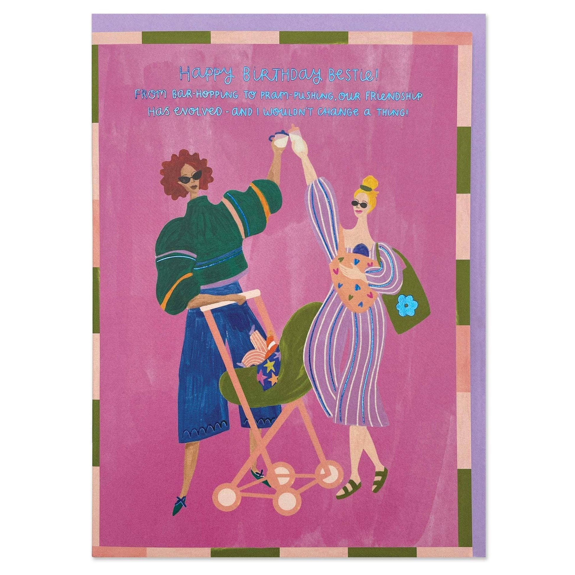 'Birthday friendship bar-hopping to pram-pushing' card - Winterberries