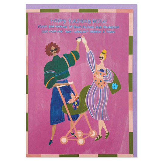 'Birthday friendship bar-hopping to pram-pushing' card - Winterberries
