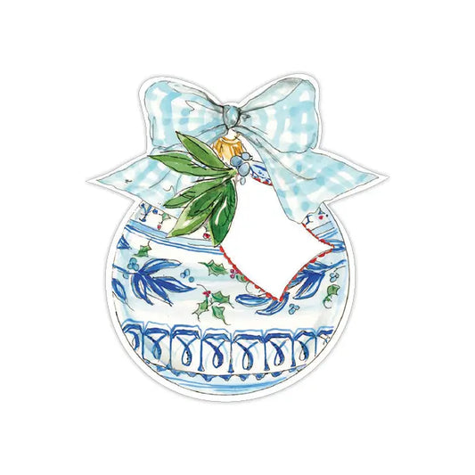 Die-Cut Accent Blue Ornament with Blue Bow - Winterberries