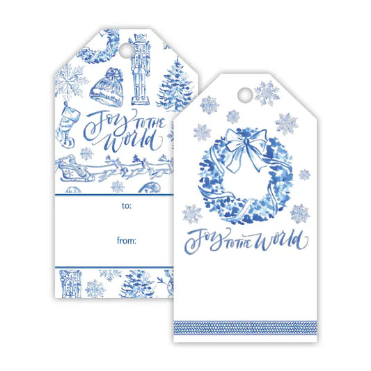 Gift Tag Blue Toile Wreath - Winterberries