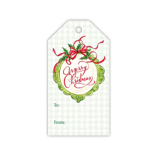 Gift Tag Merry Christmas Frame with Red Bow - Winterberries