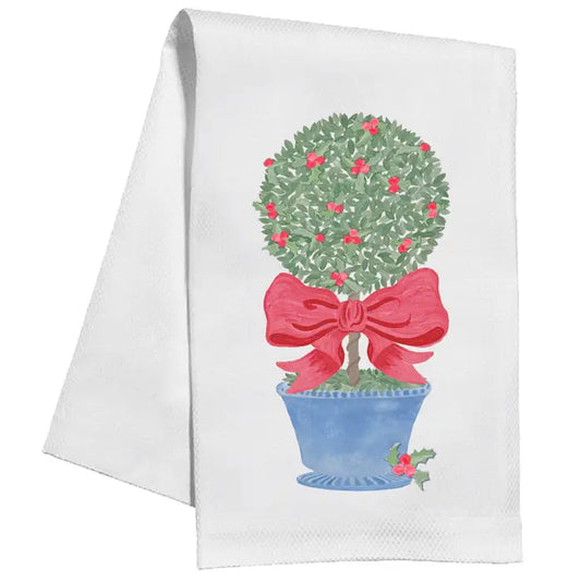 Kitchen Towel Red Bow Wreath - Winterberries
