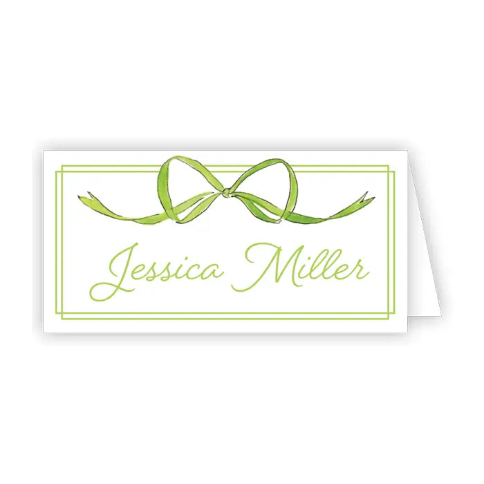 Place Card Green Bow and Border - Winterberries