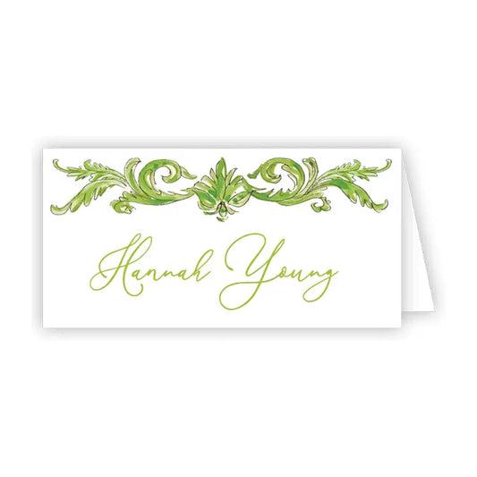 Place Card Green Filigree - Winterberries