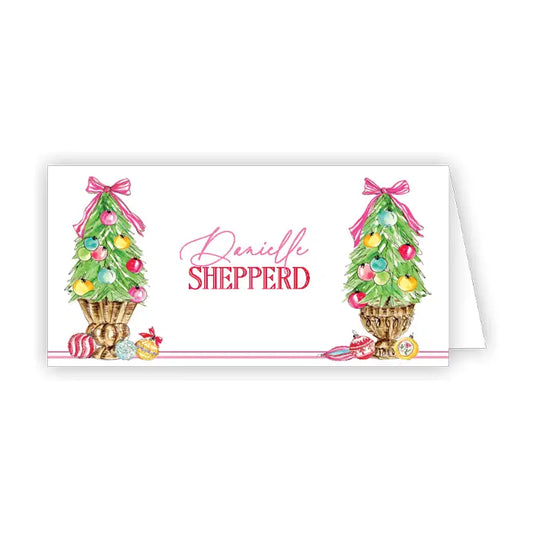 Placecard Christmas Trees and Pink Bows - Winterberries