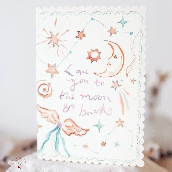 Love You To the Moon & Back - Scalloped Edge Card - Winterberries