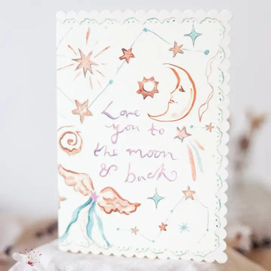 Love You To the Moon & Back - Scalloped Edge Card - Winterberries
