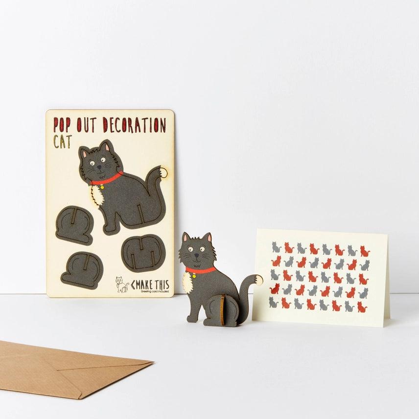 Pop Out Black Cat Greeting Card - Winterberries