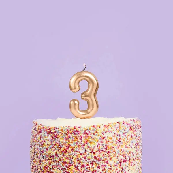 Gold Number '3' Candle - Winterberries