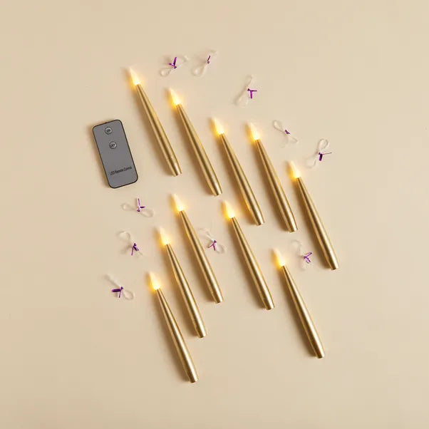 x10 Gold Floating LED Candles - Winterberries