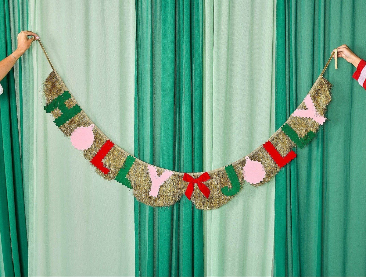 HOLLY JOLLY GOLD FRINGE BANNER