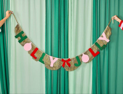 HOLLY JOLLY GOLD FRINGE BANNER