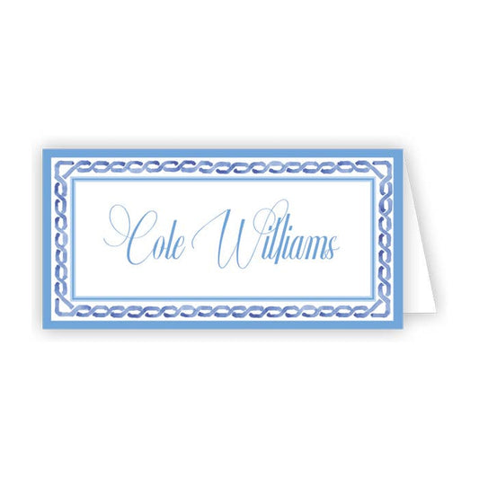 Handpainted Blue Chain Border Placecard - Winterberries