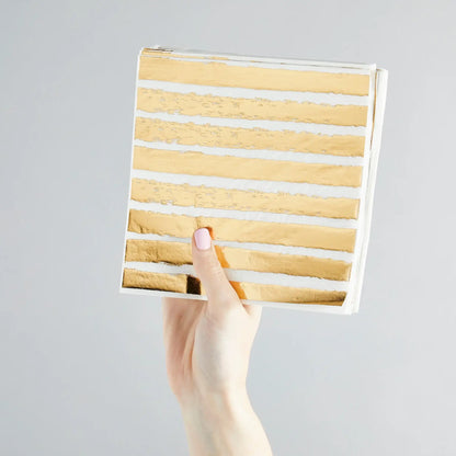 X16 GOLD STRIPED PAPER NAPKINS - Winterberries