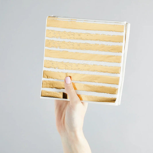 X16 GOLD STRIPED PAPER NAPKINS - Winterberries