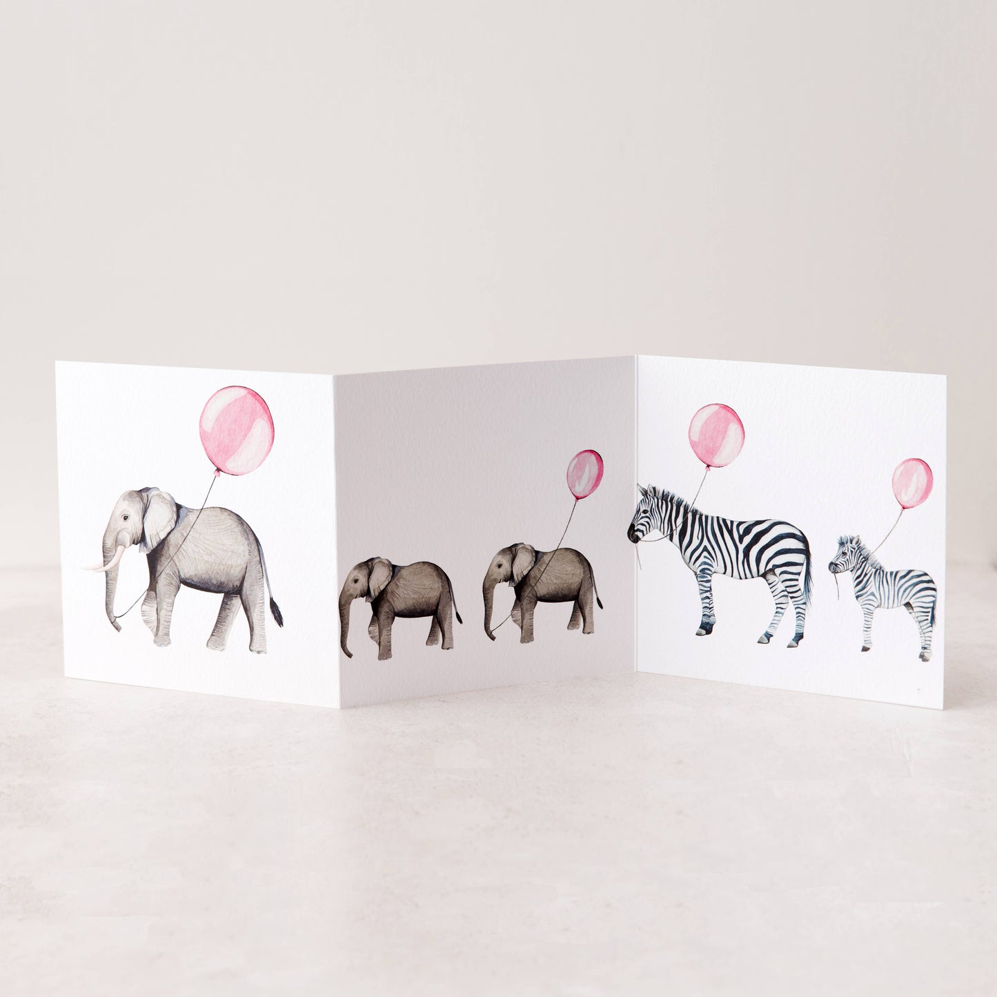 New Baby Elephant Watercolour Concertina Greetings Card - Winterberries