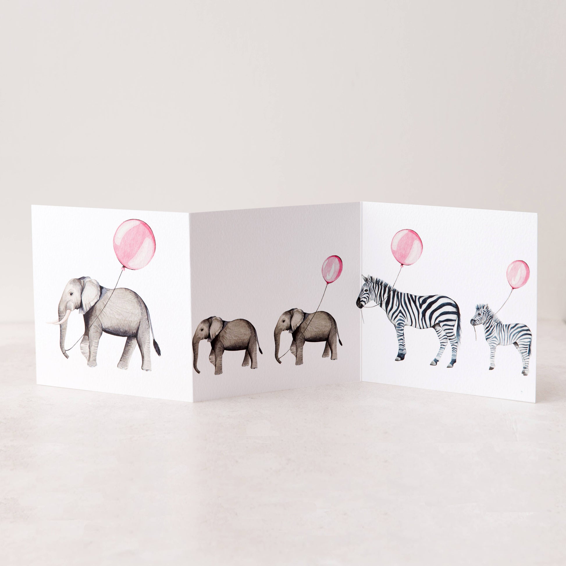 New Baby Elephant Watercolour Concertina Greetings Card - Winterberries