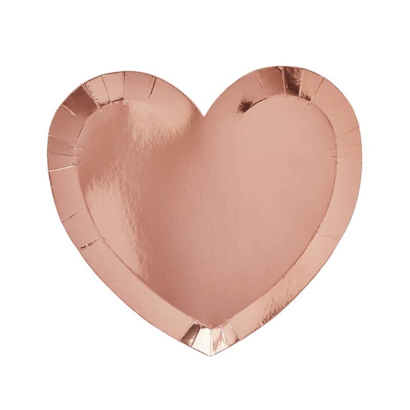 Rose Gold Metallic Heart Paper Plate 10 Pack