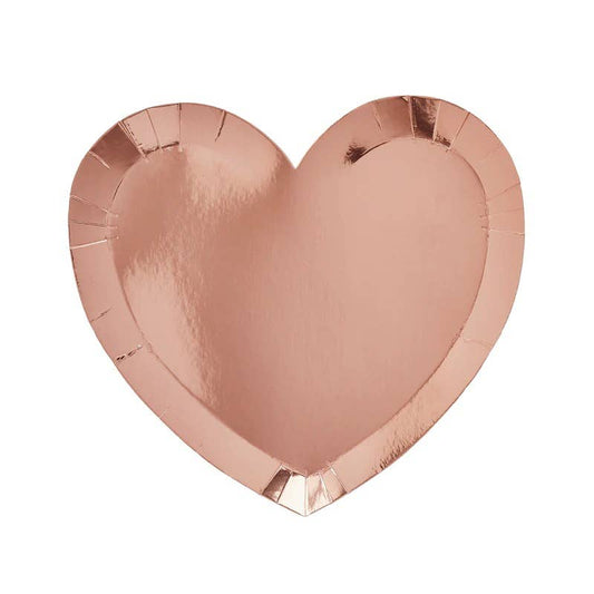 X10 ROSE GOLD METALLIC HEART PAPER PLATES