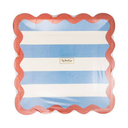 HAM1141 - Hamptons Stripes 9" Ric Rac Trim Paper Plate - Winterberries