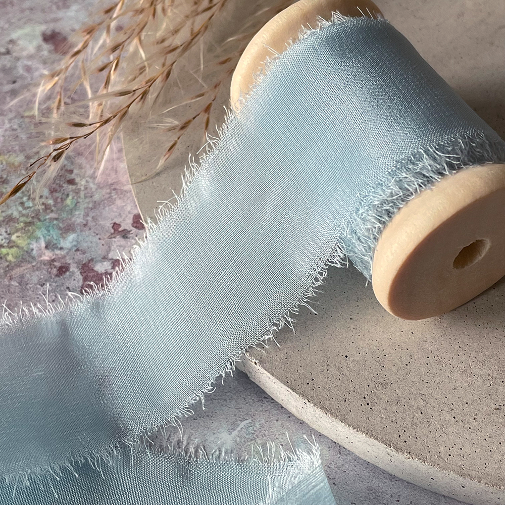 25mm Silk Ribbon in Dusky Pale Blue2 - Winterberries