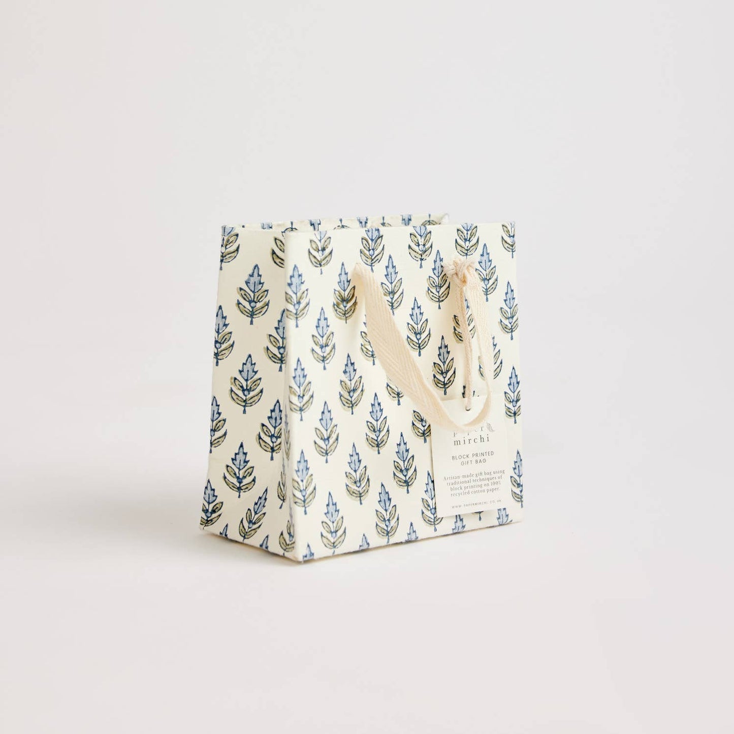 x1 Hand Block Printed Gift Bags (Small) - Blue Stone - Winterberries